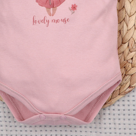 Body bebeluși Nini Little Mouse bumbac organic capse pe umăr mânecă scurtă