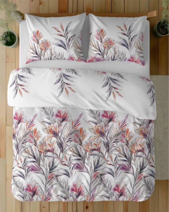 5504 A Lenjerie de pat din bumbac Tropical Flowers Naturalis – Detexpol alb