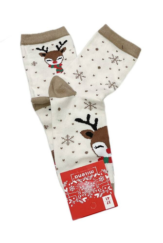 1283-015 Ren în eșarfă Sosete de damă de Crăciun Milena - bej ecru