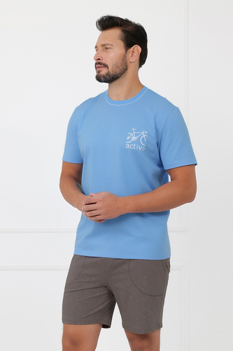 Pijamale bărbați Devon Italian Fashion bumbac mânecă scurtă melanj