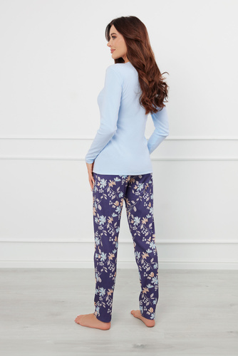 Pulia Ladies' pijama cu mânecă lungă, pantaloni lungi Italian Fashion - albastru/print