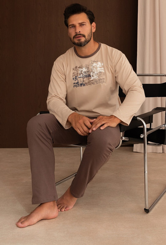 Pijamale bărbați Regina 6009 100% bumbac mânecă lungă pantaloni lungi confort albastru