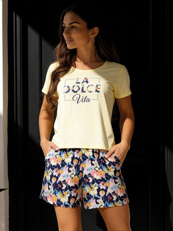 Pijama damă Cornette Dolce Vita 880/331, 100% bumbac, pantaloni scurți cu buzunare