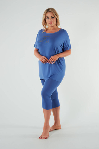 Natura Pijama Ladies cu mânecă scurtă, pantaloni 3/4 Italian Fashion - albastru