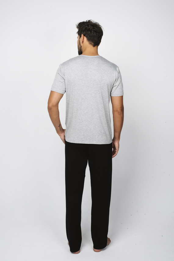 Dallas Pijama cu mânecă scurtă pentru bărbați, pantaloni lungi Italian Fashion- melange/negru 