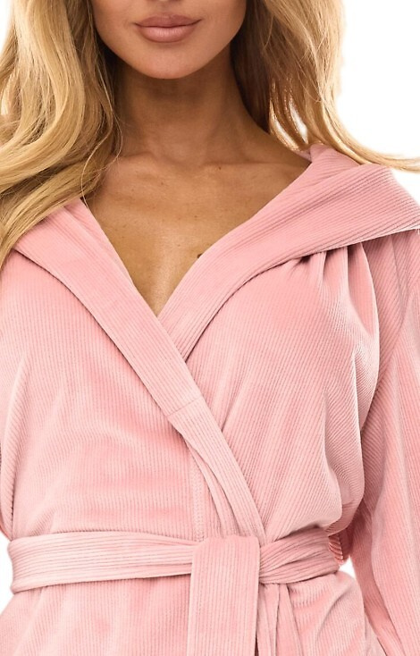 2509 L&L Luna halat de baie scurt pentru femei cu glugă, roz pudrat – confortabil și ușor