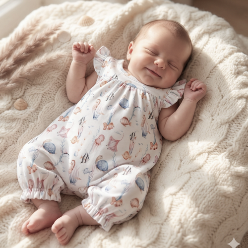 ABN-5481 Underwater World Baby Rampers Nini – bumbac organic, mâneci scurte