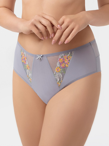 Gorsenia B015 Flora Chiloți brazilieni damă talie medie, broderie, tul, gri