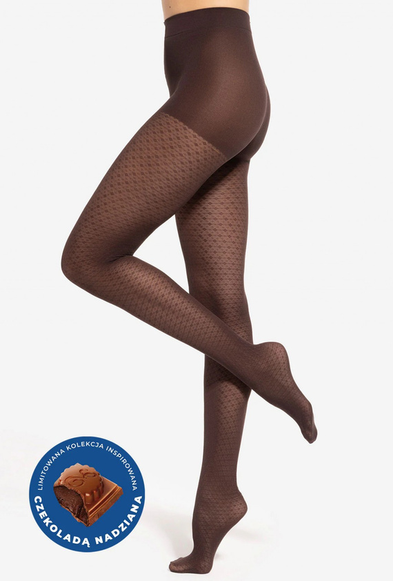 Gatta Wedel wz.03 Colanți 40 den – model geometric, ciocolată neagră