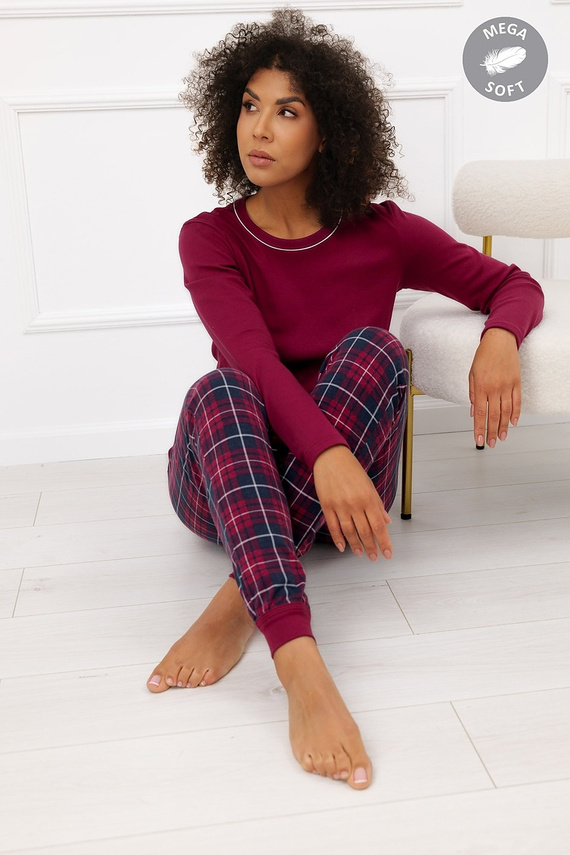 Italian Fashion Brenda pijama damă Mega Soft lungă în carouri cu buzunare