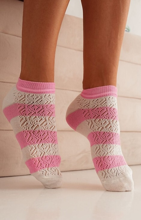 1504 Picioare ajurate damă în dungi Milena alb-roz