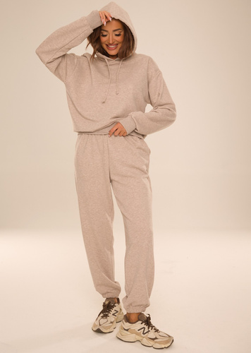 De Lafense Dune 075 dres damă din bumbac, bluză cu glugă, pantaloni - bej melanj