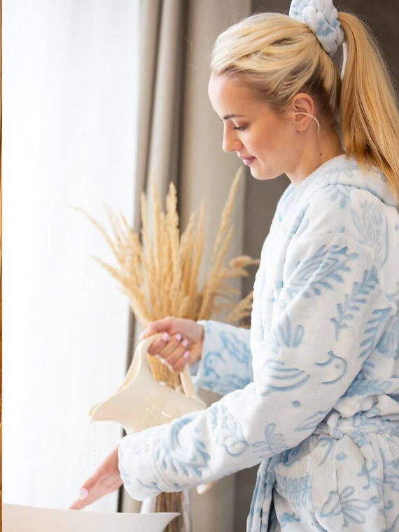 Halat de baie lung pentru femei LGL 535 cheie-albastru