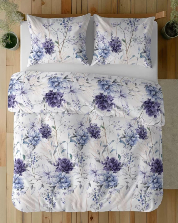 5222 A Lenjerie de pat din satin cu flori de acuarelă în nuanțe de lavandă Detexpol