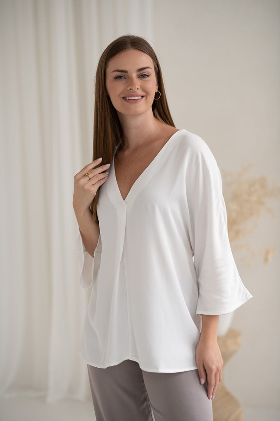 Bluză de maternitate Mamafullness Milk&Love albă – viscoză, mâneci 3/4, oversize