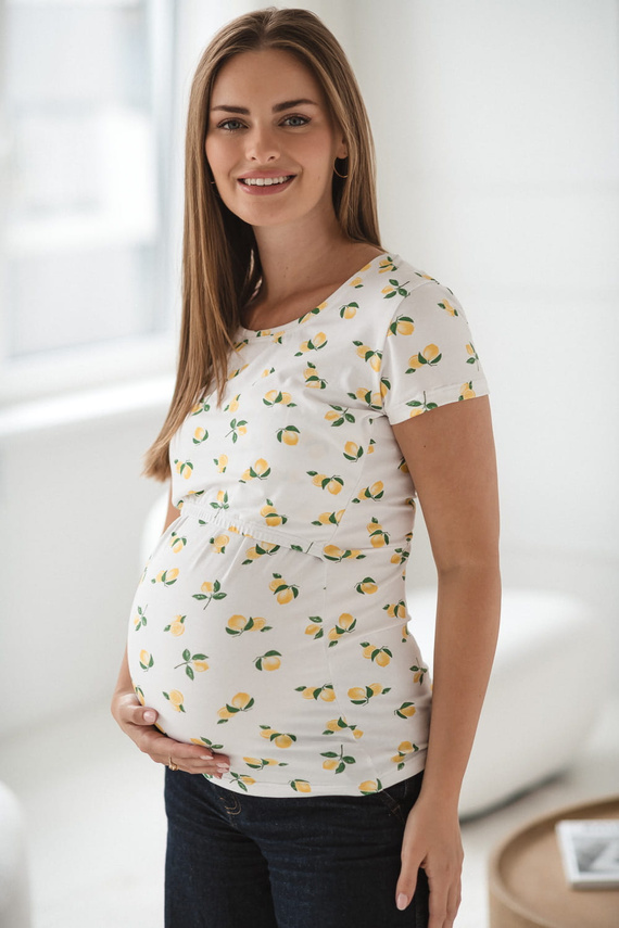 Cămașă cu lapte Bluză pentru alăptare și maternitate cu mâneci scurte Milk&Love cu lămâi - confortabilă și elegantă