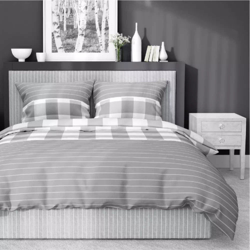 5083 B Home Satin Detexpol lenjerie de pat din satin în carouri gri