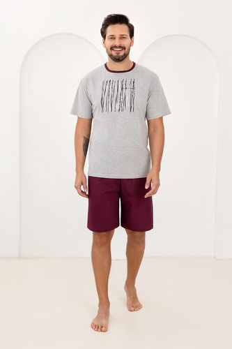 Pijama Bărbați 500 Regina – 100% Bumbac Natural, Tricou cu Mânecă Scurtă și Pantaloni Scurți pentru Confort Maxim