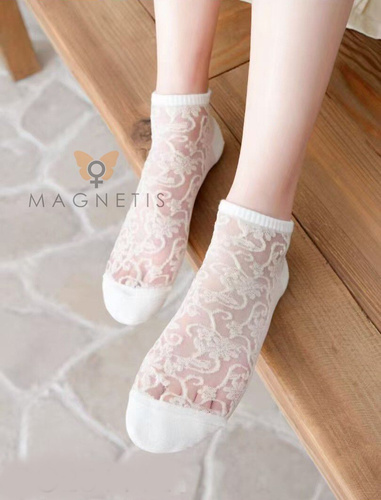 CC-251112 – șosete tip talpici damă din bumbac cu inserții din plasă ecru