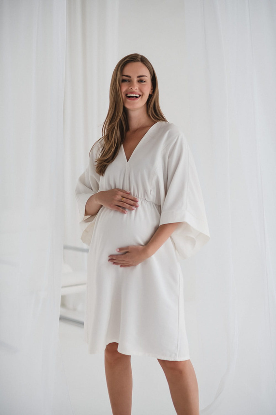 Rochie de maternitate si alaptare Mama Zen Milk&Love, crem - kimono cu fermoare, modal