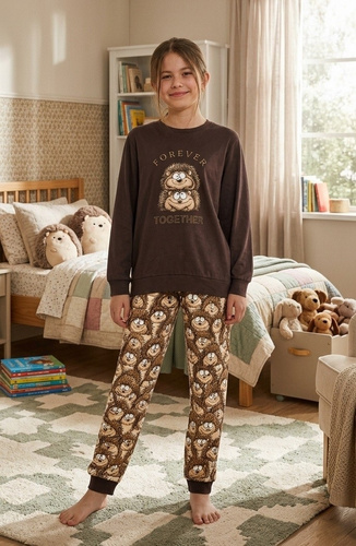 Pijamale fete Cornette Snack 594/200, 592/200 – lungi, cu veverițe
