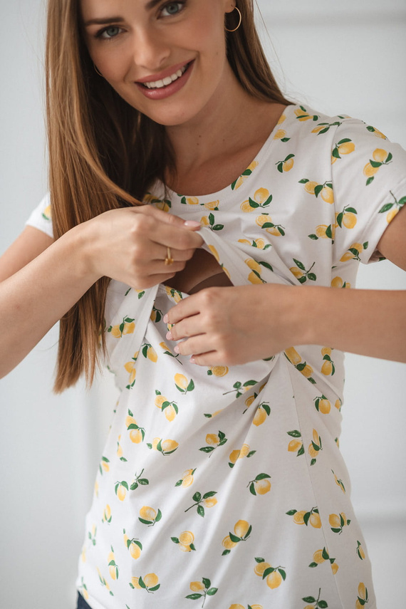 Cămașă cu lapte Bluză pentru alăptare și maternitate cu mâneci scurte Milk&Love cu lămâi - confortabilă și elegantă
