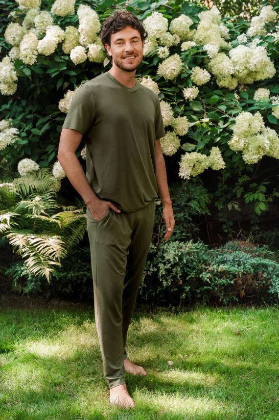 Dallas Pijama cu mânecă scurtă pentru bărbați, pantaloni lungi Italian Fashion - kaki