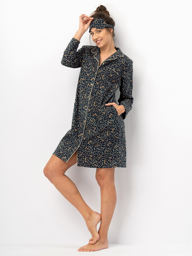 Cămașă de damă Key LND 706, bleumarin - flanel de bumbac, mâneci lungi, nasturi