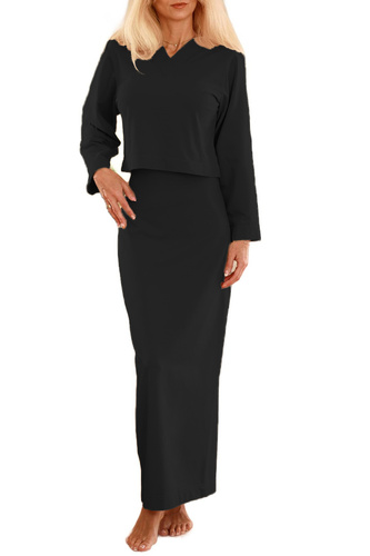 Irving - set dama: rochie maxi + hanorac, 95% bumbac 5% elastan | Marca poloneză Mirale - negru