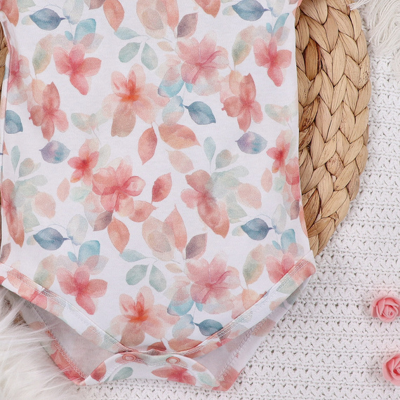 ABN-5417 Flori colorate Body cu mâneci scurte din bumbac organic imprimeu Nini