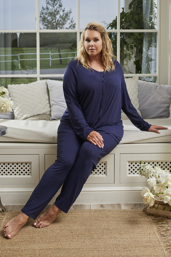 Song Pijama pentru femei cu mânecă lungă, pantaloni lungi Italian Fashion - albastru marin