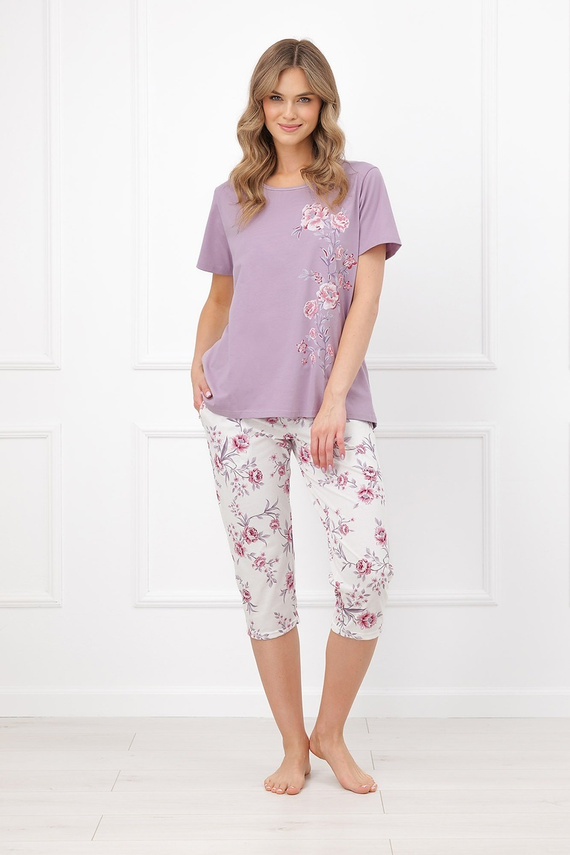 Italian Fashion Karilla Pijamale damă 3/4 din bumbac 100% cu pantaloni și imprimeu floral