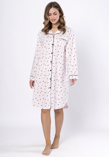 Cămașă de noapte Laveza Angela 1619 – roz deschis, bumbac, mâneci lungi, închidere cu nasturi