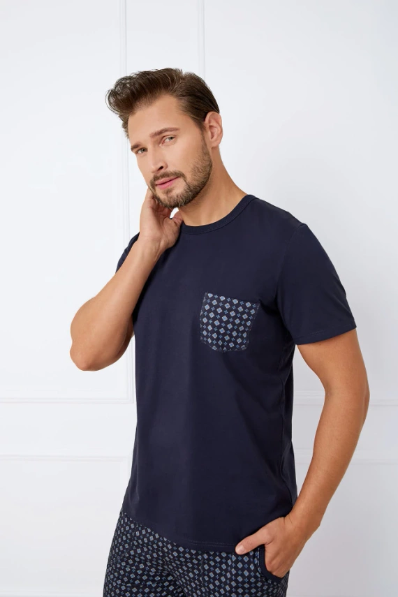 Rajmund Pijama cu mânecă scurtă pentru bărbați, pantaloni scurți Italian Fashion - bleumarin/print