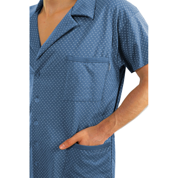 Pijamale bărbați Sesto Senso cu mâneci scurte cu fermoar - blugi ancoră