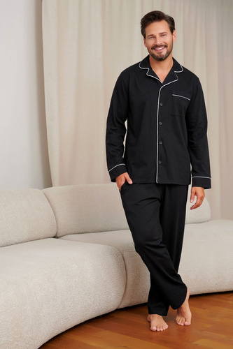 Pijamale bărbați Doctor Nap 7528 100% bumbac, cu nasturi, cu buzunare, deschidere frontală