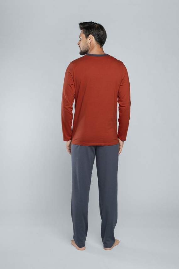 Lion Pijama cu mânecă lungă pentru bărbați, pantaloni Italian Fashion - roșu/grafit