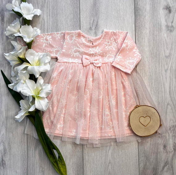 Rochie din bumbac roz cu tul Mamatti SK16337 pentru fetițe
