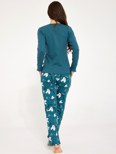 Cornette 1110/511 Sara Pijamale damă 100% bumbac verde cu flori