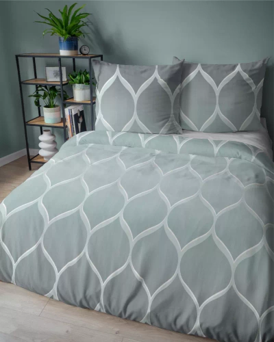 5221 A Lenjerie de pat din satin geometric Detexpol gri