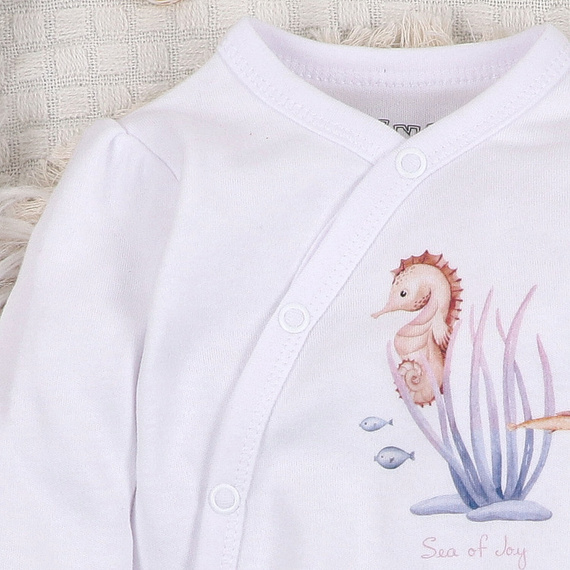 ABN-5472 Body Wrap cu mâneci lungi Underwater World Nini alb – bumbac organic, pentru bebeluși