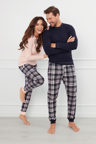 Brit Pajamas Bărbați cu mânecă lungă, pantaloni lungi Italian Fashion - albastru marin/print