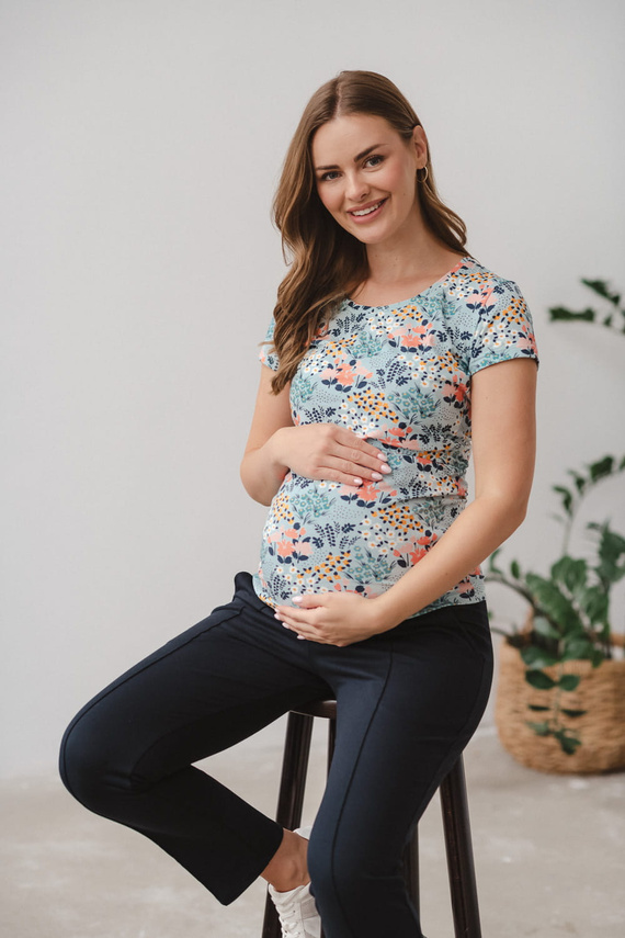 Cămașă cu lapte Bluză pentru alăptare și maternitate cu mâneci scurte Milk&Love meadow pe albastru