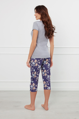 Pulia Pijama Ladies cu mânecă scurtă, pantaloni 3/4 Italian Fashion - melange/print 