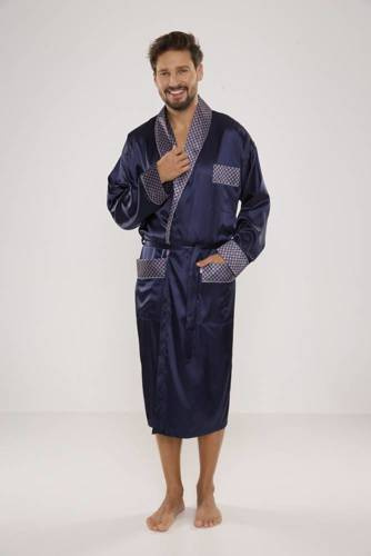 940 Forex halat de baie bărbătesc din satin - albastru marin