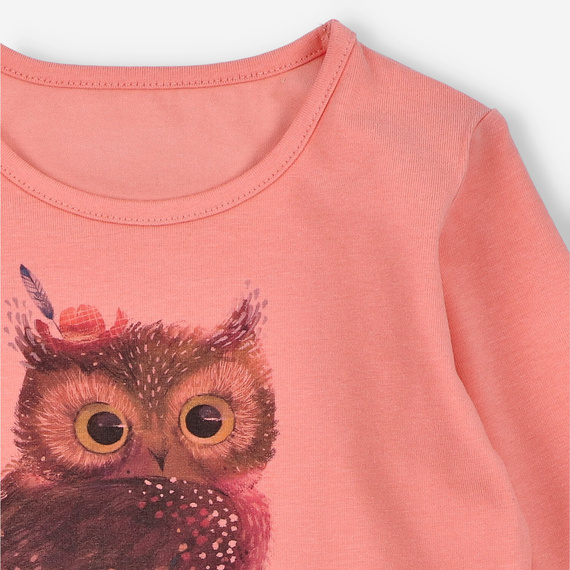 Bluză cu mânecă lungă KAR-3001 Lagarto Verde, culoare somon, pentru fete – elegantă, din bumbac, producție poloneză