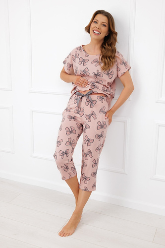Italian Fashion Silano pijama damă 100% bumbac pantaloni 3/4 cu fundițe