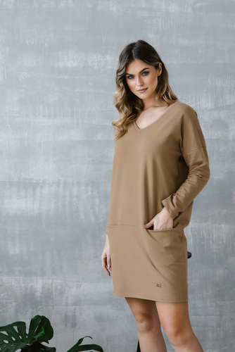 Tunică cu mânecă lungă pentru femei Karina Italian Fashion - camel