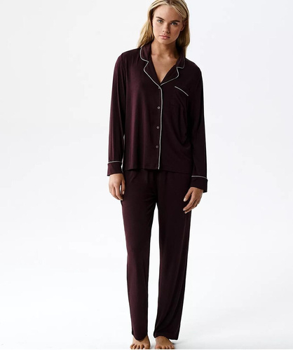 Pijama damă Atlantic NLP-495 din modal cu guler și pantaloni lungi