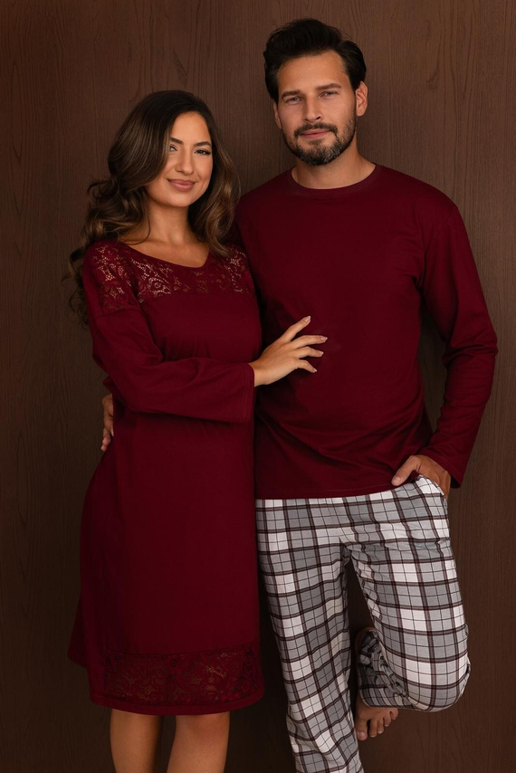 Cămașă de noapte damă Regina 2014 100% bumbac dantelă elegantă bordo